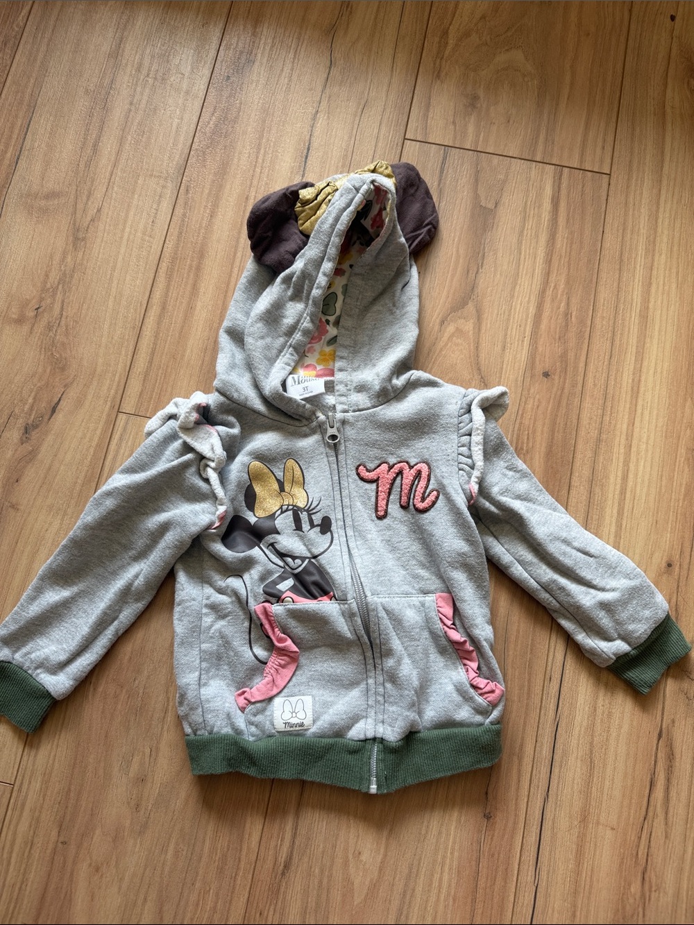 Minnie Mouse Grey Zip Hoodie for Kids - Pink & Green Accents